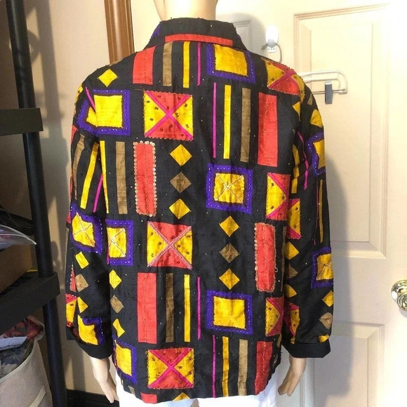 100% Silk Chico’s Design Multi Color Pattern Women Blouse Plus Size 1/1X - Picture 2 of 5